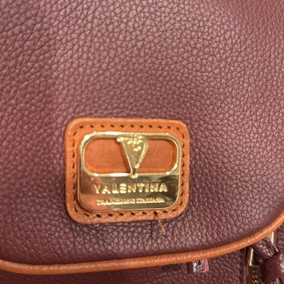 Valentina burgundy Leather Backpack with Brown Leather Trim Made in Italy EUC main image 8